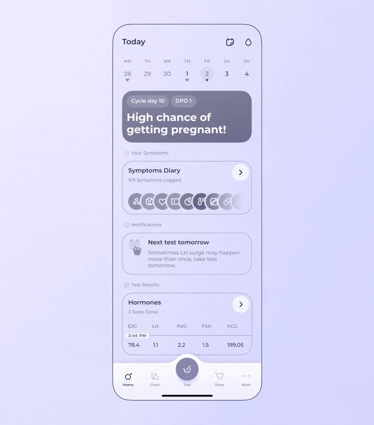 Animation that shows main functional sections of the main screen of Inito app